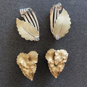 2 Pairs of Vintage Gold Leaf Clip-on Earrings